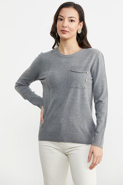 Sementa Null Collar Pocket Buttoned Knitwear Sweater - Dark Gray