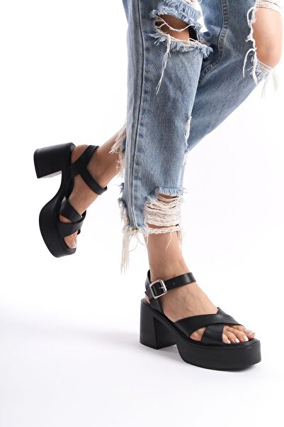 Limeo Černá vysoká boční spona s křížem proužkované letní dámské sandály s otevřenou přední kůží na podrážce