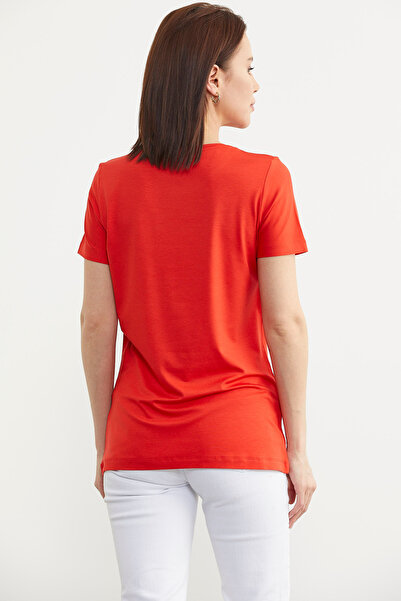 Sementa Coral Colored Crew Neck Short Sleeve Basic T-Shirt