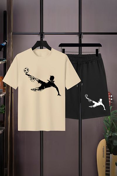 MYADA Ανδρικό παιδικό κοστούμι Crew Neck Elastic Shorts Football Printed Σετ 2 τεμαχίων 23554