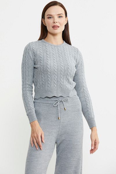 Sementa Pulover de tricotaj crop gri - Păr tricotat feliat