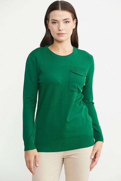 Sementa Pulover de tricotaj cu nasturi cu buzunar cu gât - verde