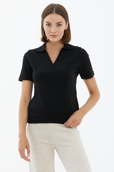 Sementa Pulover tricot cu mânecă scurtă cu gât polo - negru