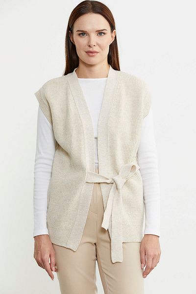 Sementa Beige Self-Belted Wool Knitwear Vest
