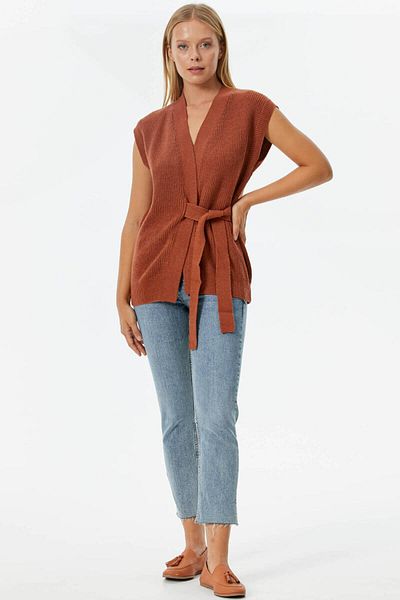Sementa Self-Belted Wool Knitwear Vest - Tile