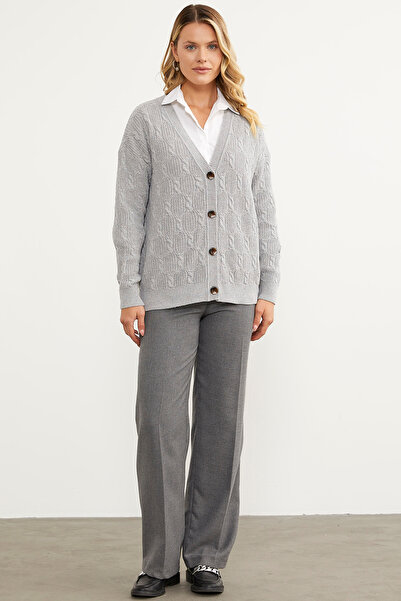 Sementa Buttoned Hair Knit Sweater Cardigan - Light Gray