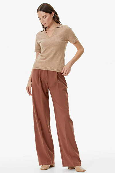 Sementa Polo Neck Short Sleeve Knitwear Sweater - Beige