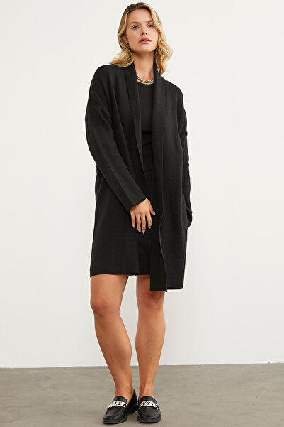Sementa Large Size Shawl Collar Wool Knitwear Cardigan - Black