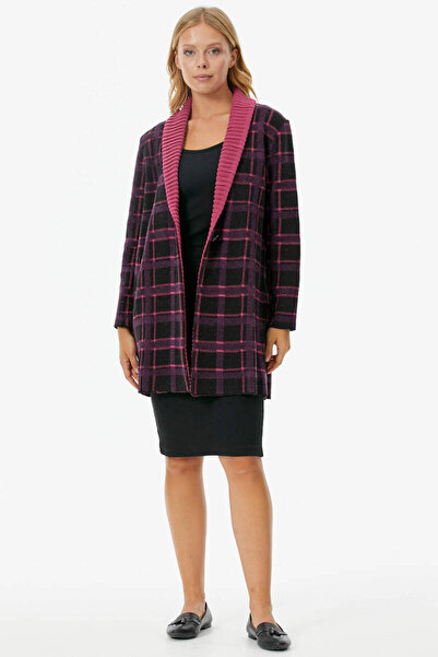 Sementa Шаль з коміром у клітинку, трикотажний довгий піджак - чорний