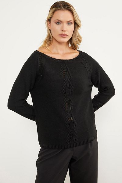 Sementa Pulover de tricotaj cu detaliu cu motiv pentru gât barcă - negru