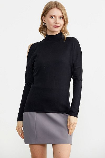 Sementa Pulover Tricotaj cu Detaliu Umeri - Negru