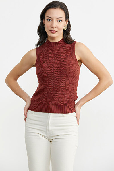 Sementa Motif Stand Collar Knitwear Sweater - Tile