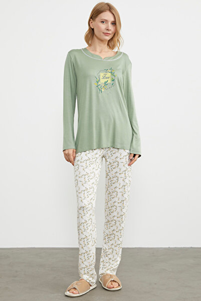 Sementa Σετ πιτζάμες με στάμπα με λουλούδια - Πράσινο