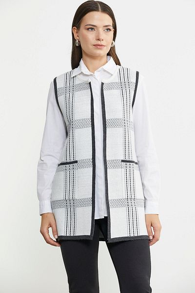 Sementa White Double Color Wool Filled Needle Knitwear Vest