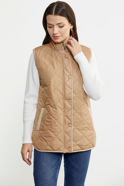Sementa Quilted Vest - Stand Collar and Pocket, Camel Color