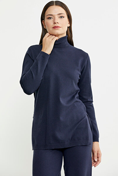 Sementa Navy Blue Full Turtleneck Sweater and Pants Knitwear Set