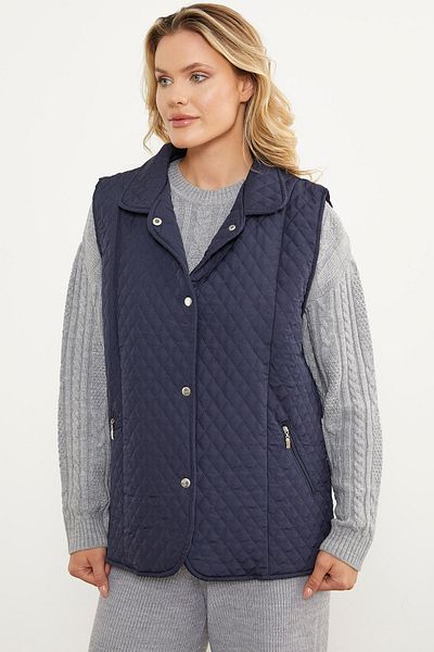 Sementa Quilted Vest with Snap Fastener Zipper Pocket - Navy Blue