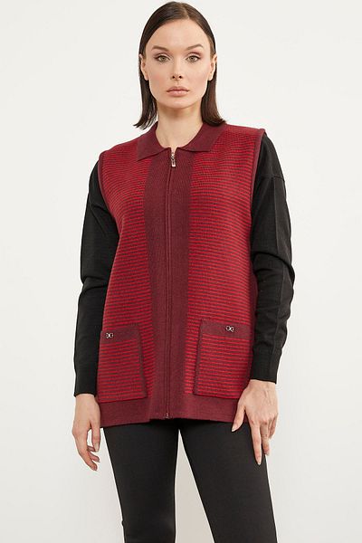 Sementa Polo Collar Zippered Knitwear Vest - Claret Red
