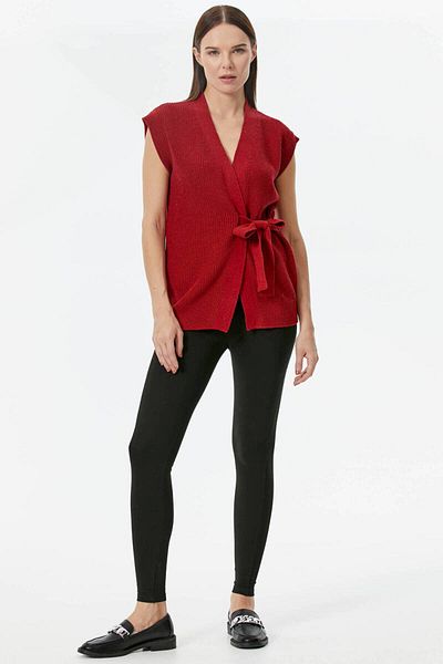 Sementa Self Belted Wool Knit Vest - Red