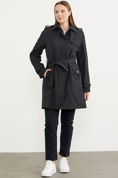 Sementa Large Size Tie Waist Trench Coat - Black