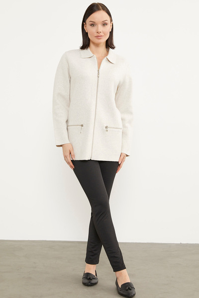 Sementa Cepli Gömlek Yaka Fermuarlı Triko Hırka - Açık Bej