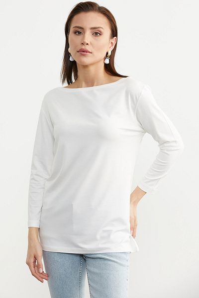 Sementa Long Sleeve Boat Neck Ecru T-Shirt