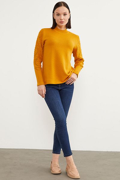 Sementa Half Fisherman Knitwear Sweater with Sleeve Motif - Sun
