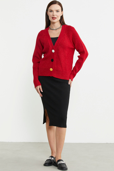 Sementa Red Colored Knitwear Cardigan - Buttoned Design