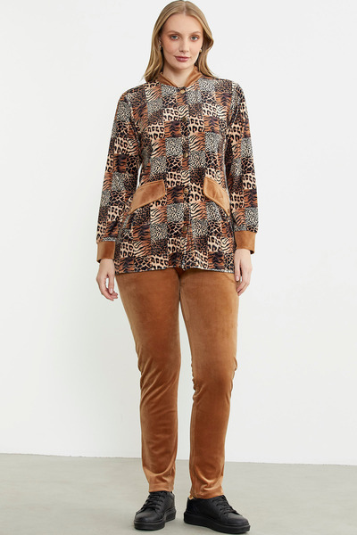 Sementa Туніка з леопардовим принтом і оксамитовий комплект - верблюжий