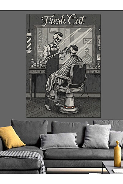 KanvasSepeti Винтидж плакат за фризьорски салон, маслена боя, текстурирана, в...