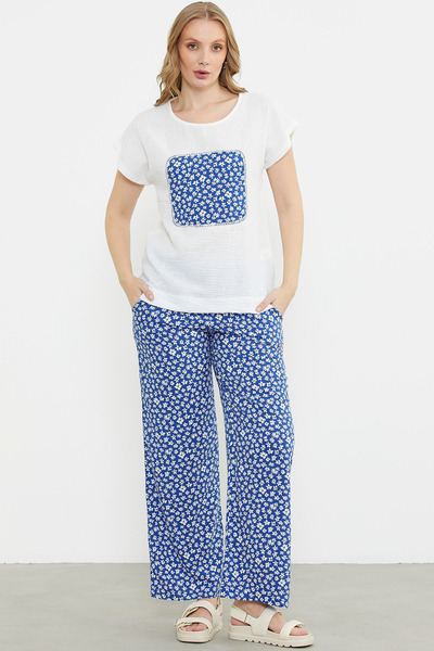 Sementa Çiçek Desen Kombinli İkili Takım - Saks