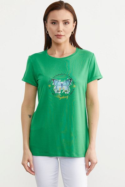 Sementa Tricou din bumbac pieptănat cu imprimeu fluture verde