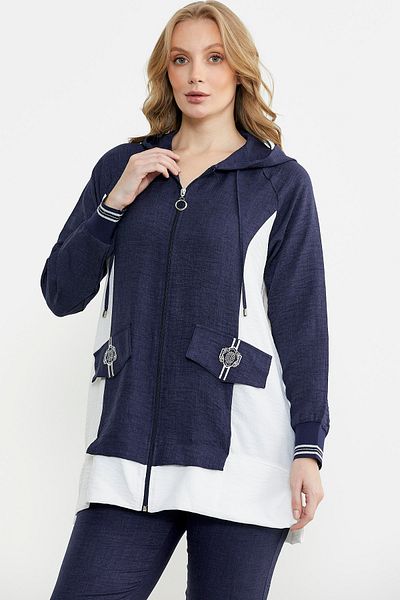 Sementa 76448 Linen Look Hooded Tunic Suit - Navy Blue - XL