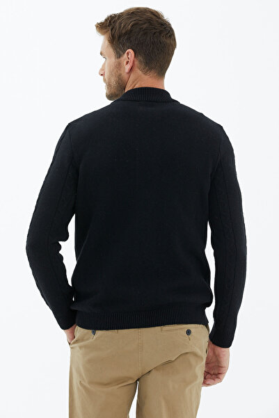 Sementa Black Knitwear Cardigan - Stand Collar and Zipper Detail