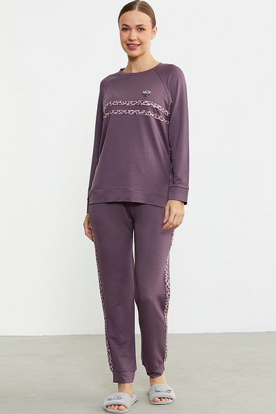 Sementa Leopard Striped Jogger Pajama Set - Purple