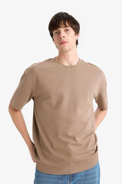 DeFacto Oversize Φαρδιά Εφαρμογή Crew Λαιμόκοψη κοντό μανίκι Basic απλό βαρύ ύφασμα T-shirt X3926az25sp
