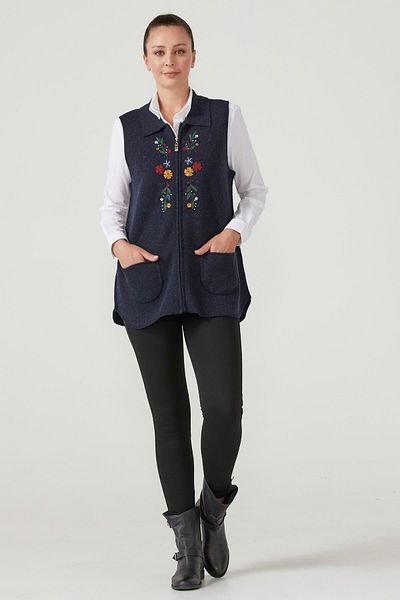 Sementa Women's Zippered Knitwear Vest - Navy Blue