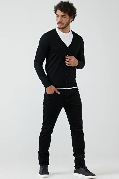 Sementa Men's V-Neck Buttoned Knitwear Cardigan - Black