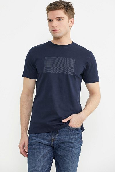 Sementa Βασικό T-Shirt Crew Neck Printed - Navy Blue