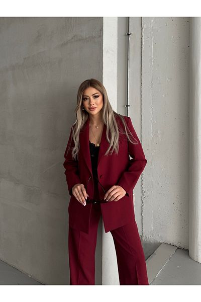HOEK Women's Burgundy Button Detail Blazer Jacket Pants Suit