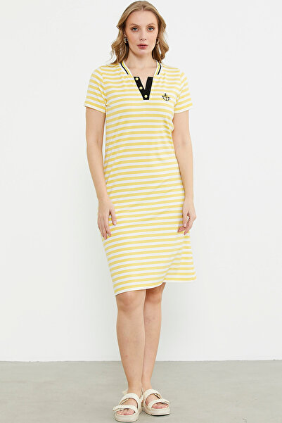 Sementa Marine Yaka Detaylı Penye Elbise - Sarı
