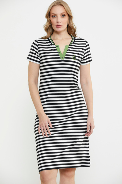 Sementa Marine Collar Detailed Combed Cotton Dress - Black