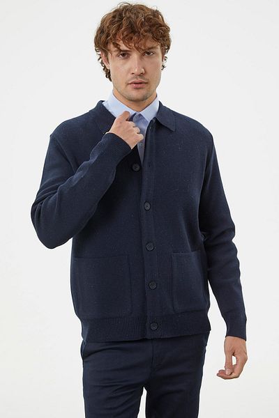 Sementa Πλεκτό Polo Neck Cardigan Παλτό - Navy Blue