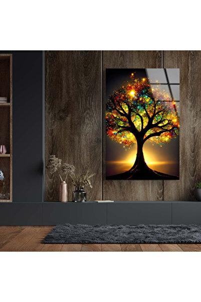 TAULART YAPRAKLARI PARLAYAN AĞAÇ GÖRSELİ KIRILMAZ CAM TABLO EV HEDİYESİ İŞ YE...