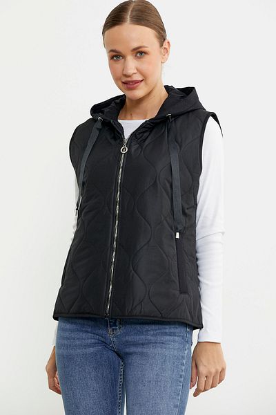 Sementa Quilted Hooded Vest with Pockets - Black