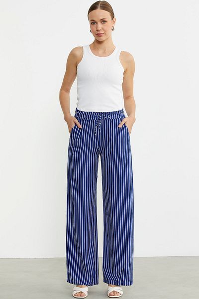 Sementa Striped Loose Cut Viscose Trousers - Saks