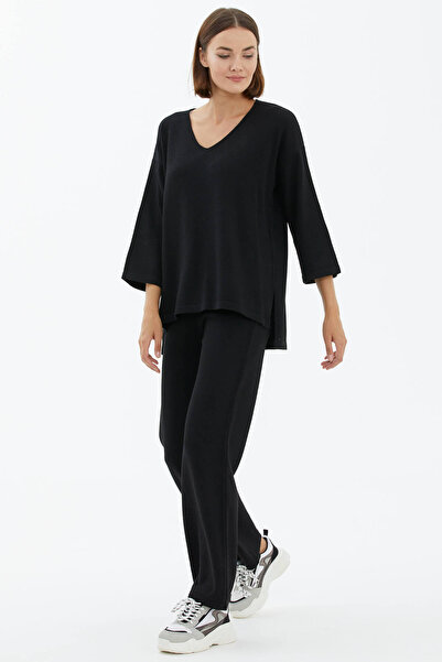 Sementa V-Neck Double Knitwear Set - Black