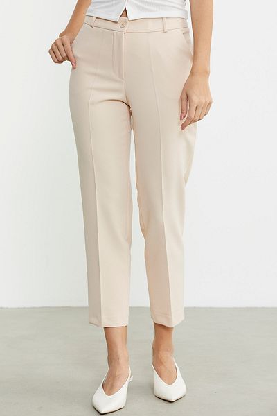 Sementa Beige Ankle Length Pocket Fabric Trousers