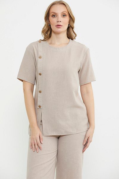 Sementa Button Detailed Linen Look Comfortable Set - Stone