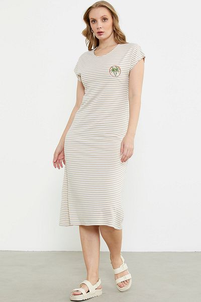 Sementa Φόρεμα Marine Combed Cotton με Λεπτομέρεια Κέντημα - Καφέ